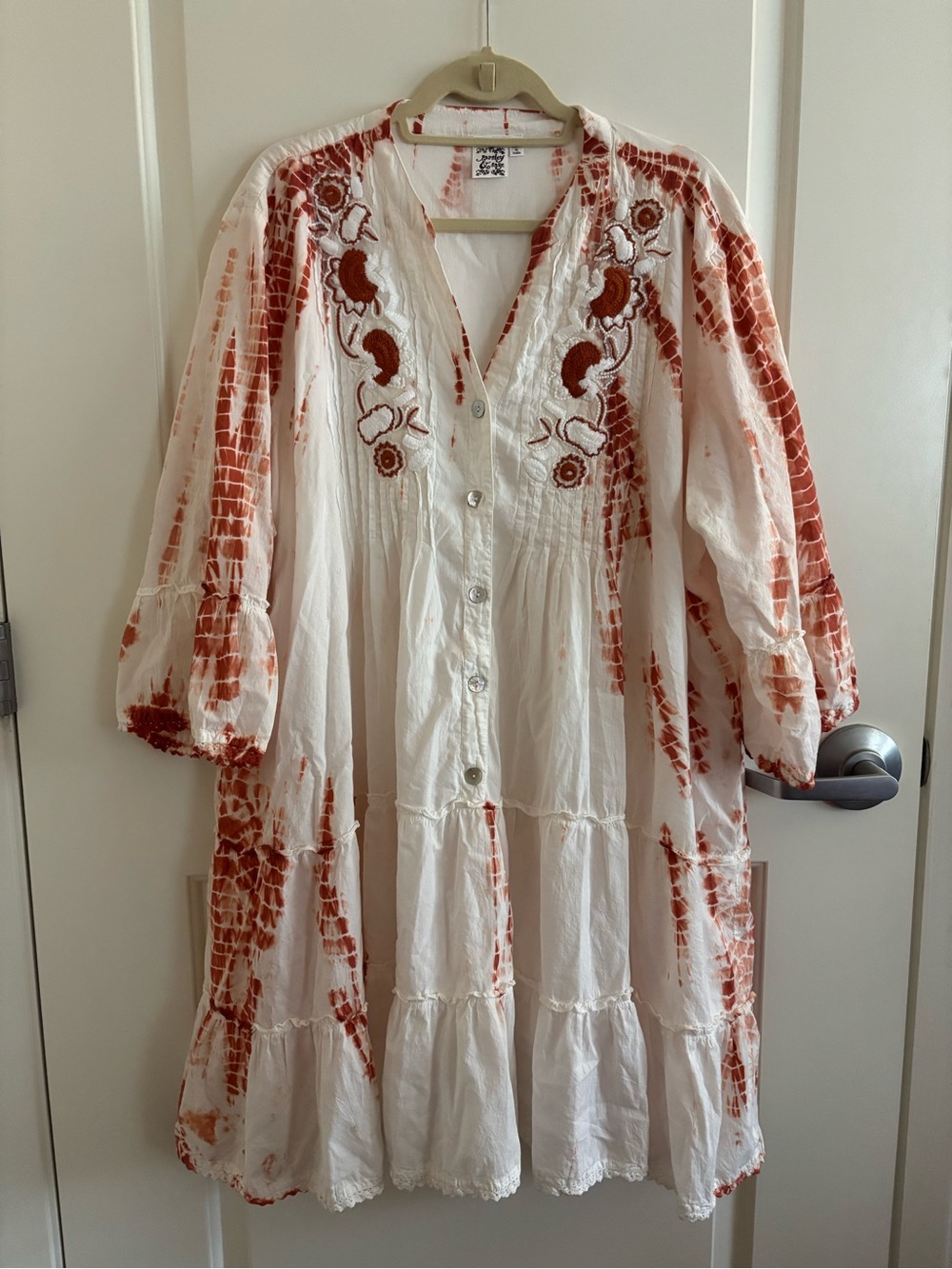 Parsley and Sage White and Rust Embroidered Boho Dress